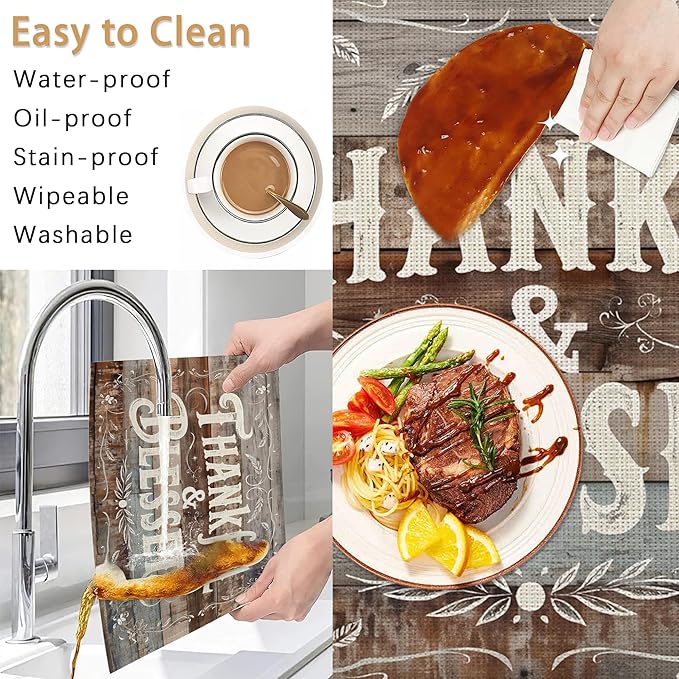 Thankful Blessed Placemats Set of 6,Vintage Wood Board Placemats Washable Kitchen Dining Linen Table Mats Stain Heat-Resistant for Home Party Indoor 12x18 inch