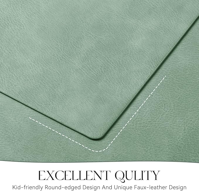 MOSAYT Vinyl Spring Placemats Set of 4-12 X 17 Inch - Faux Leather 100% Waterproof Oil-Proof Wipeable PU Place Mats, Heat Resistant Reversible Table Mats for Kitchen, Dining, Outdoor (Green)