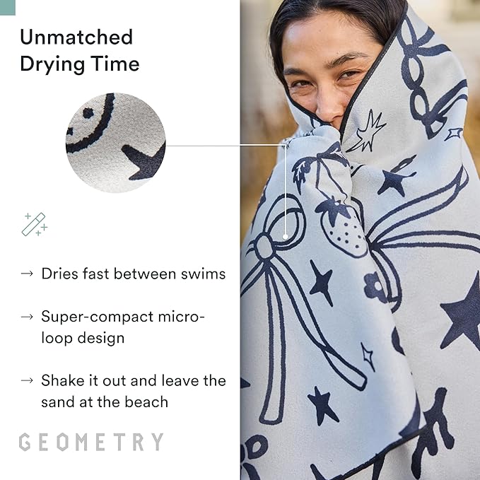GEOMETRY Micro-Loop Beach Towel – Spring & Summer Collection – Quick-Dry, Sand-Resistant, Ultra-Absorbent Compact Towel for Beach & Travel (Lucky Play)