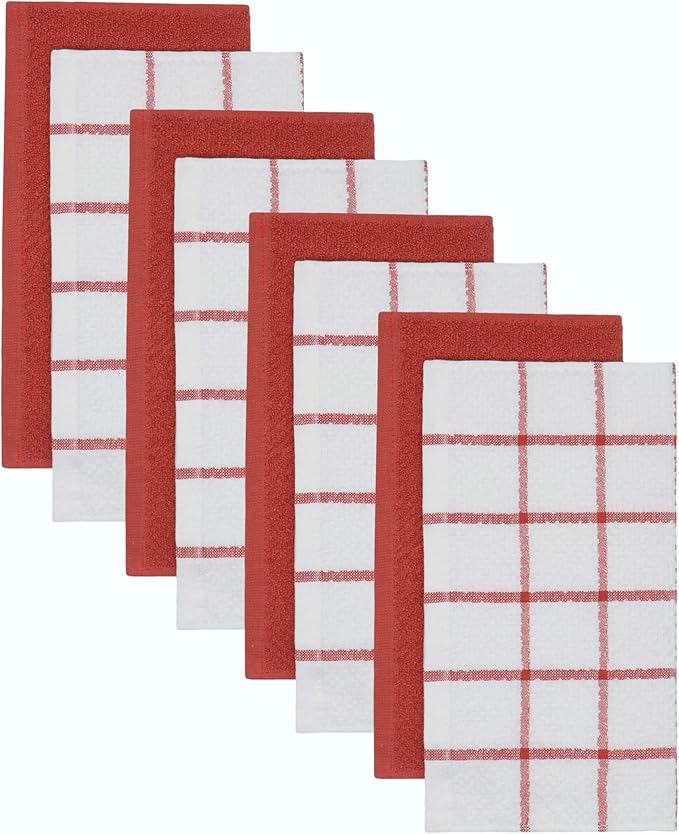 Cleaning Rags Cleaning Cloths for Cleaning House, Cotton Dish Cloths Dish Rags for Washing Dishes, Set of 8, Light and Soft Terry Kitchen Washcloths Kitchen Rags,12 Inch x 12 Inch (Red Set