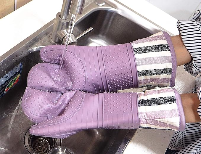 RED LMLDETA Heat Resistant 550 Degree Oven mitt, Silicone Oven Hot Mitts - 1 Pair, Extra Long Professional Baking Oven Gloves - Food Safe,Pot Holders Cooking,Grilling,Kitchen (Purple Mittens)