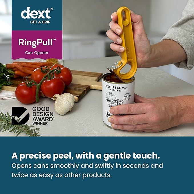 Dext - Ring Pull Can Opener, Pop Can Opener for Seniors, Arthritis, and Parkinson’s, Easy Open, Ergonomic Handle with Comfortable Grip. Perfect for Soda, Pet Food, and More (Apricot)
