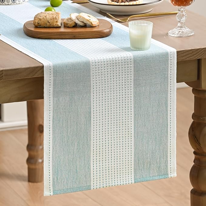 Artoid Mode Ice Blue Farmhouse Rustic Table Runner, Seasonal Macrame Fabric Kitchen Dining Holiday Wedding Table Decor for Home Party 13x72 Inch