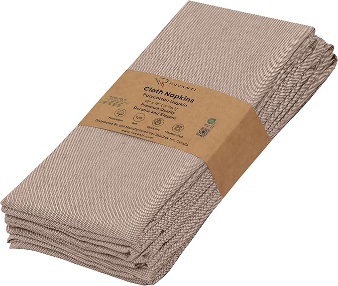 Ruvanti Cloth Napkins Set of 6, 18x18 Reusable Napkins Cloth Washable, Soft & Durable Table Napkin, Poly Cotton Fabric Dinner Napkins for Parties, Christmas, Thanksgiving, Weddings - Rust