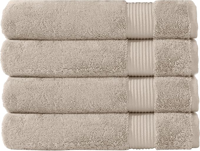 Classic Turkish Towels CTT - Premium 4 Piece Bath Towel Set, Made with 100% Turkish Cotton, Quick Drying, Highly Absorbent & Comfy Towels for Spa & Hotel | 30"x54" (Beige)