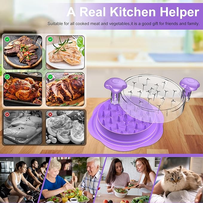 SURETIVIAN Chicken Shredder Large Chicken Breast Shredder Tool Twist with Brush&Fork, Visible Meat Shredder Machine, Anti-Slip Strip, Ergonomic Handle, BPA Free, Suitable for Pork Beef Chicken(Purple)