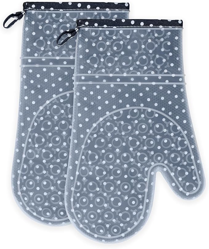 Silicone Oven Mitts Set Heat Resistant 2PCS Kitchen Mittens with Soft Cotton Lining Long Waterproof Non-Slip Oven Gloves for Cooking, BBQ, Baking