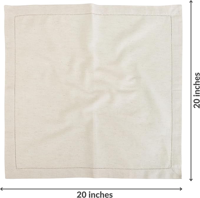 FINGERCRAFT Cloth Napkins, Hemstitch Napkins Cloth, Everyday Use, Premium Quality Cotton Linen Blend Perfect for Parties Dinners Weddings Cocktail Christmas Easter Set of 12, 20 inch Ivory
