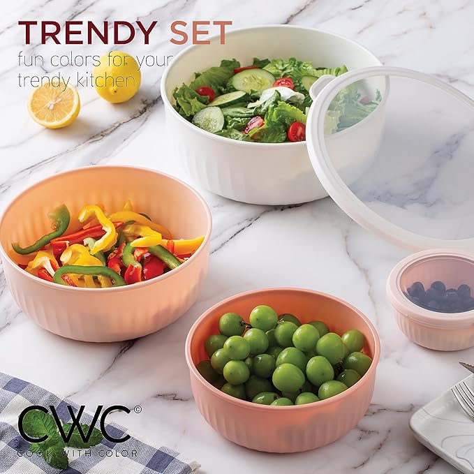 COOK WITH COLOR Prep Bowls with Lids- Wide and Deep Nesting Plastic Small Mixing Bowl Set with Lids, 12 Piece Set - (Multi Colored), Grey/Pink