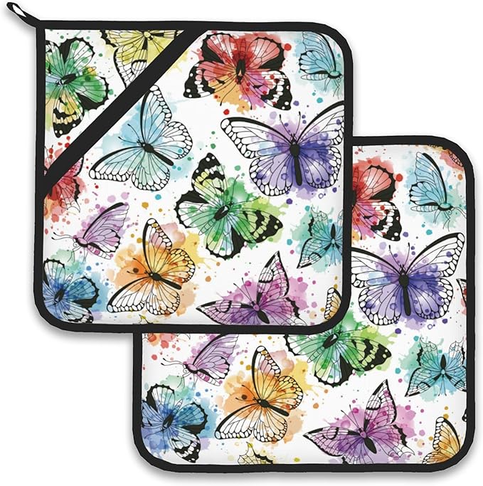 Butterfly Color Pot Holder Set of 2,Heat Resistant Potholders Oven Hot Pads for Kitchen Cooking Baking BBQ