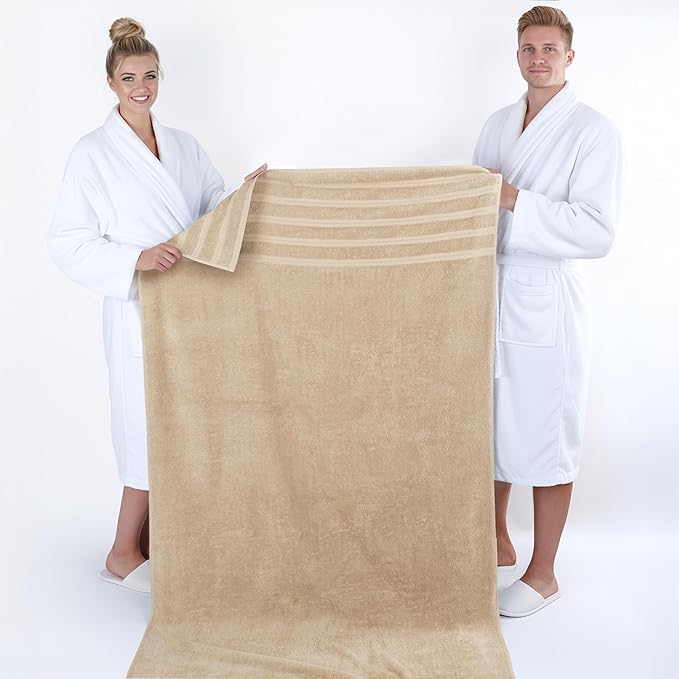 American Soft Linen 35x70 Jumbo Large Bath Towel, 600 GSM 100% Cotton Turkish Bath Sheet, Oversized Luxury Bath Towel for Bathroom Beach and Pool, Beige