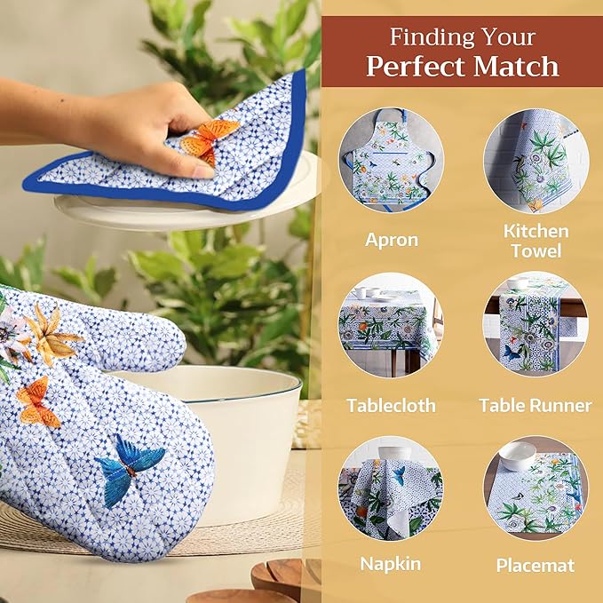 Maison d' Hermine Pot Holders 100% Cotton Heat Resistant Potholders 8" x 8" Hot Pads with Loop BBQ Cooking Baking Gifts for Mothers Day Handling Hot Pans Spring/Summer (Pack of 2, Passiflora)