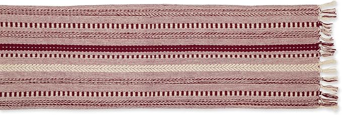 DII Farmhouse Braided Stripe Table Runner Collection, 15x72 (15x77, Fringe Included), Wine