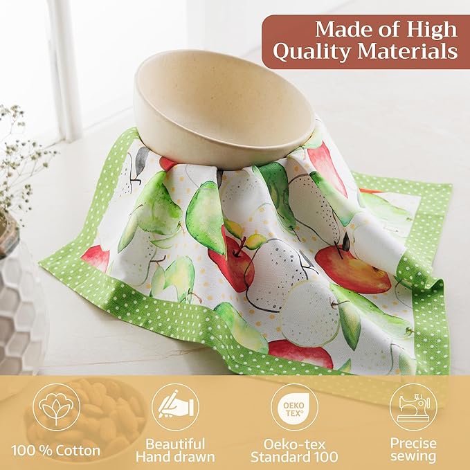 Maison d' Hermine Cloth Napkins Set of 4 100% Cotton Everyday Reusable Square Napkins Cloth Washable Dinner Party Wedding Restaurant Gifts for Mothers Day Spring/Summer (Apples & Pears, 18" x 18")