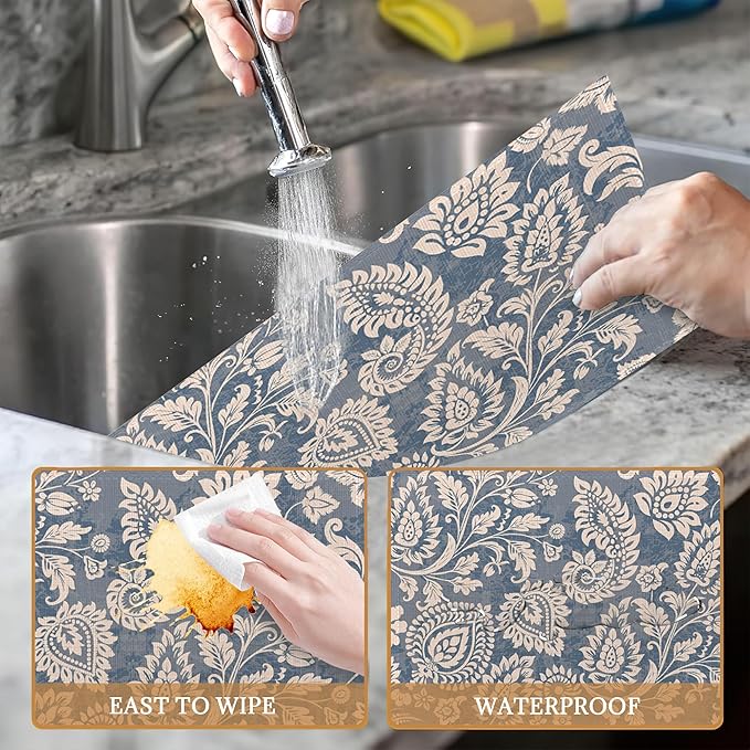 Boho Paisley Floral Placemats Set of 6 Washable Table Mats for Kitchen Dining Table,Heat-Resistant Place Mats for Indoor Outdoor Party Holiday Decoration