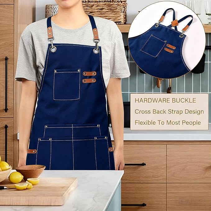 Canvas Work Apron,Cross Back Aprons for Men,Women,Cooking,Carpenter,Woodworking,Chef,BBQ,Grilling,Bartender