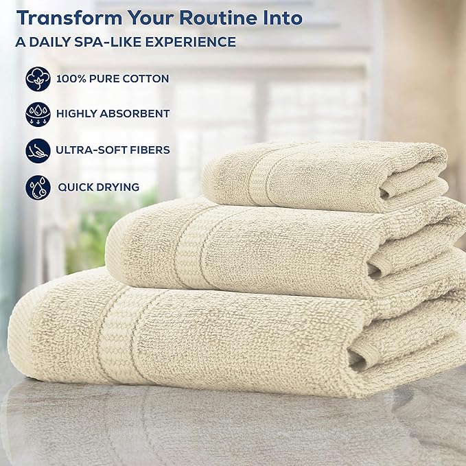 GOLD TEXTILES Premium Bath Towels Set (Pack of 4,27 x 54) 100% Ring-Spun Cotton Bathroom Towels for Hotel, Spa, Soft and Absorbent (27 x 54, Sand - 4 Pcs)