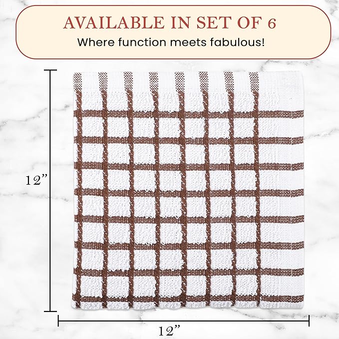 Vintage Vista 100% Cotton Dish Cloths (Pack of 6) - Dish Rags for Washing Dishes - Reusable & Highly Absorbent Kitchen Towels - Kitchen Rags fo Easter - (12" x 12" - Multicolor Checkered)