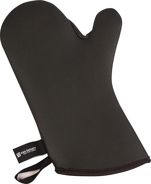 San Jamar UCMX13BK Textured Neoprene Ultigrips Conventional Temperature Protection Oven Mitt with WebGuard, 13" Length, Black (Pack of 2)