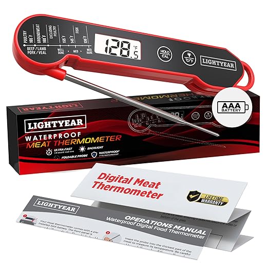 Lightyear Meat Thermometer | Instant Read Cooking Thermometer for Grilling, Roasting & BBQ, Built-in Magnet, IP65 Waterproof, Food-Grade Stainless Steel Temperature Probe