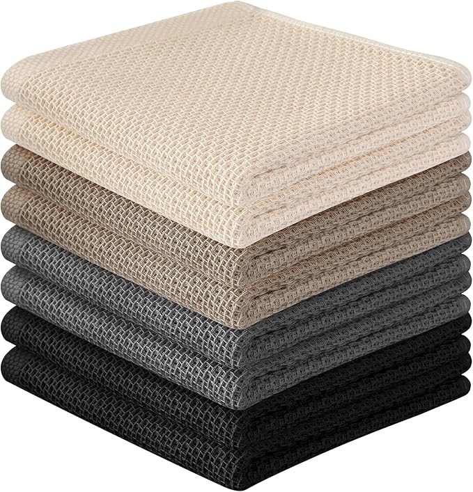 100% Cotton Waffle Weave Kitchen Towels, 8 Pack Dish Cloths for Washing Dishes, Ultra Soft Absorbent Dish Towels, Quick Drying Kitchen Rags, 12x12 Inches, Mixed Color