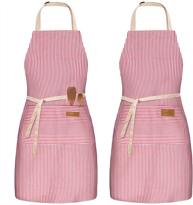 BeLuyi 2 Pack Adjustable Bib Apron with 2 Pockets Chef Cooking Kitchen Restaurant Aprons for Women Men