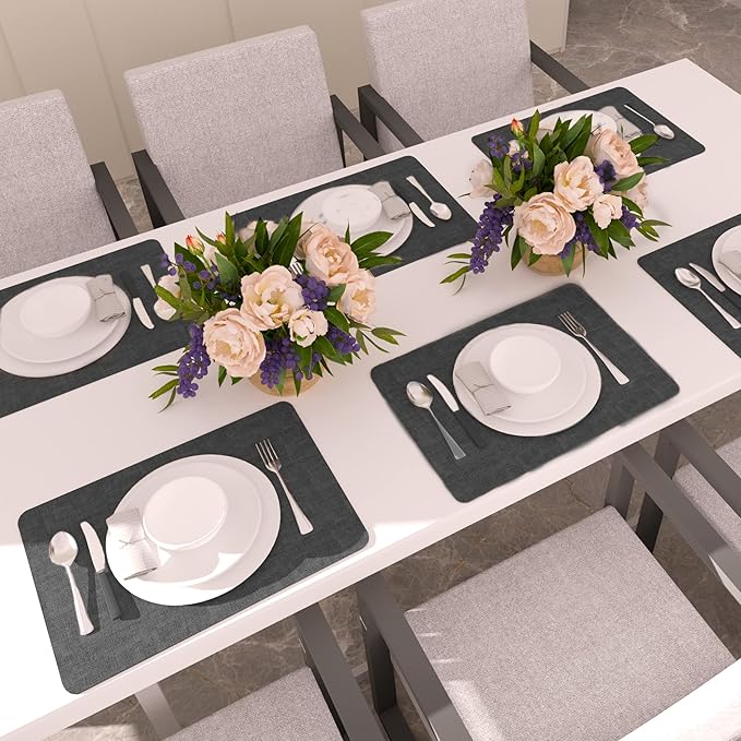 Maxpearl Faux Leather Placemats Set of 8 - Waterproof - Wipe Clean - Heat Resistant - Non Slip Dining Table Place Mats, Suitable for Indoor & Outdoor Use, 17’’x12’’, Black