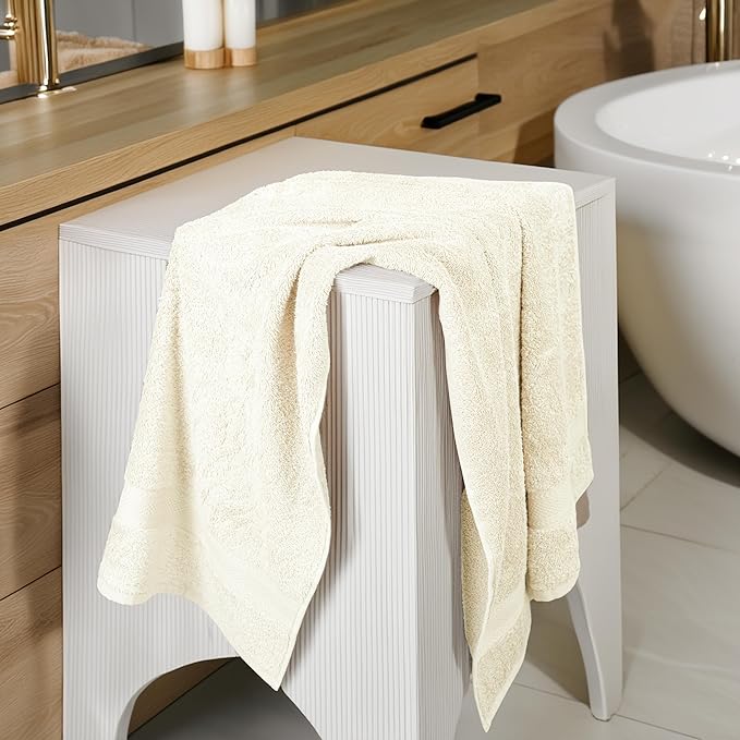 Commercial Bulk Pack of 12 Large Bath Towels – 100% Cotton Terry 24" x 50" – Ideal for Hotels, Salons, Gyms, Spas & Institutional Use – Ivory
