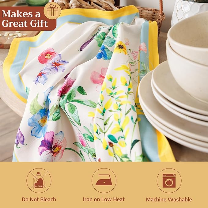 Maison d' Hermine Kitchen Towels Set of 3 100% Cotton 27.50" x 20" Reusable Cloth Tea Dish Towels Absorbent with Hanging Loop for Kitchen Gifts for Mothers Day Spring/Summer (Giverny)