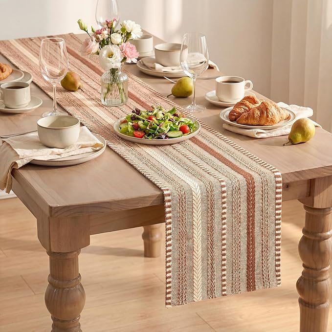 Artoid Mode Caramel Farmhouse Woven Table Runner, Seasonal Holiday Rustic Kitchen Dining Table Decoration for Home Party Decor 12x48 Inch