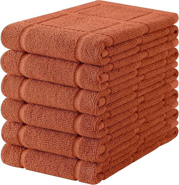 Homaxy Premium Kitchen Towels 18"x28", 6 Pack Large Cotton 380 GSM Dish Towels, Soft and Absorbent Kitchen Hand Towels with Terry Grid Design, Utility Tea Towel Set with Hanging Loop, Rust