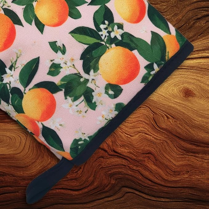 Orange Oven Mitts, High Heat Resistant Kitchen Oven Gloves, Mini Silicone Oven Mitts, Non-Slip Grip Surfaces and Hanging Loop for Grilling, Baking, Cooking and Microwave, Gift