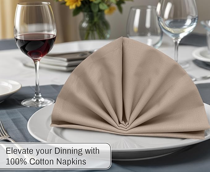 Ruvanti Cloth Napkins Set of 6, 18x18 Inches, 100% Cotton, Washable, Soft & Absorbent, Perfect for Wedding, Christmas, ‎Thanksgiving Dinners - Light Taupe