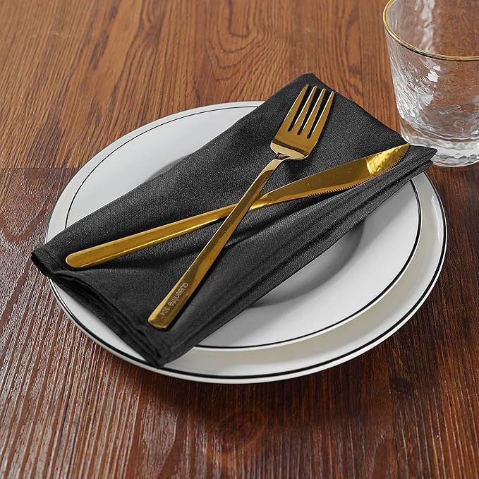 Cloth Napkins 20x20 inch Washable Polyester Dinner Napkins Soft Table Napkins for Wedding Party Dining Banquet(Black,25PCS)