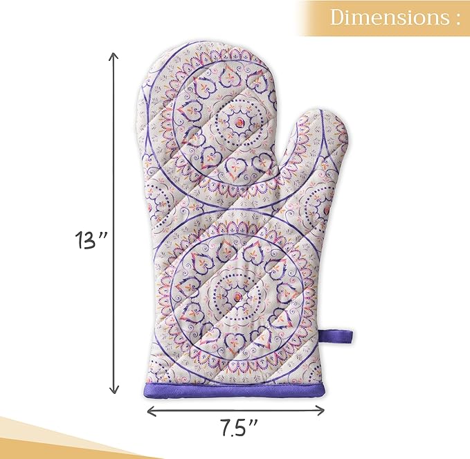 Maison d'Hermine Oven Gloves 100% Cotton Oven Mitt 7" x 13" with Loop Heat Resistant BBQ Cooking Gloves Baking Grilling Gifts for Mothers Day Spring/Summer (Pack of 1, Mandala)