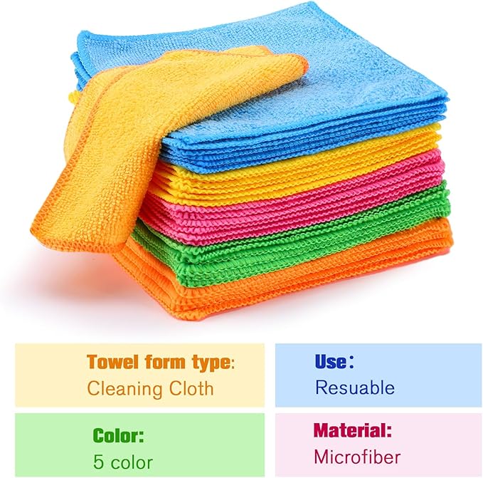 Tanlade Cleaning Cloth Dry Erase Cloth Cleaning Rags Reasonable Kitchen Towels Microfiber Towels Cars Wash(6 x 6 Inch,Green/Blue/Yellow/Pink/Orange,50 Pcs)