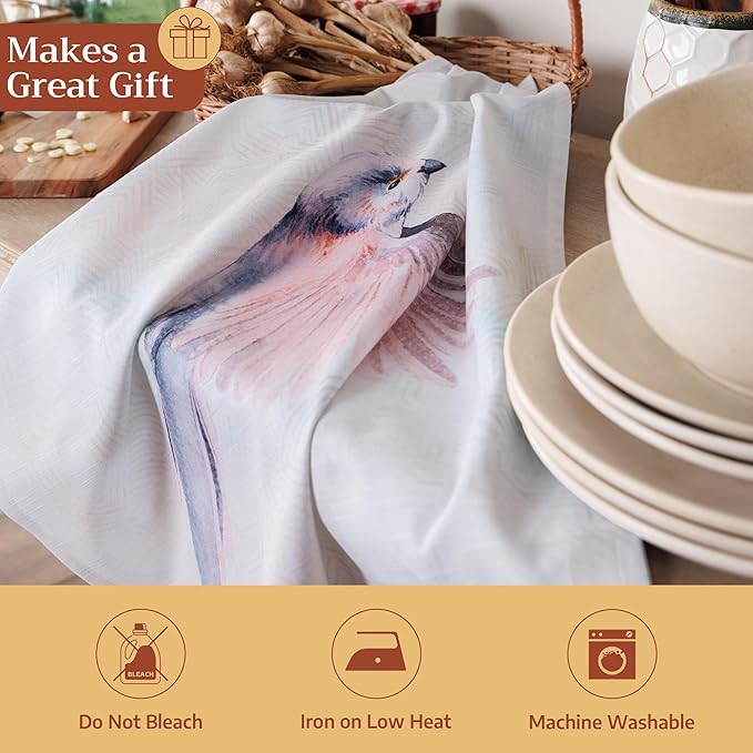 Maison d' Hermine Kitchen Towels Set of 3 100% Cotton 27.50" x 20" Reusable Cloth Tea Dish Towels Absorbent with Hanging Loop for Kitchen Gifts for Mothers Day Spring/Summer (Flying Birds)