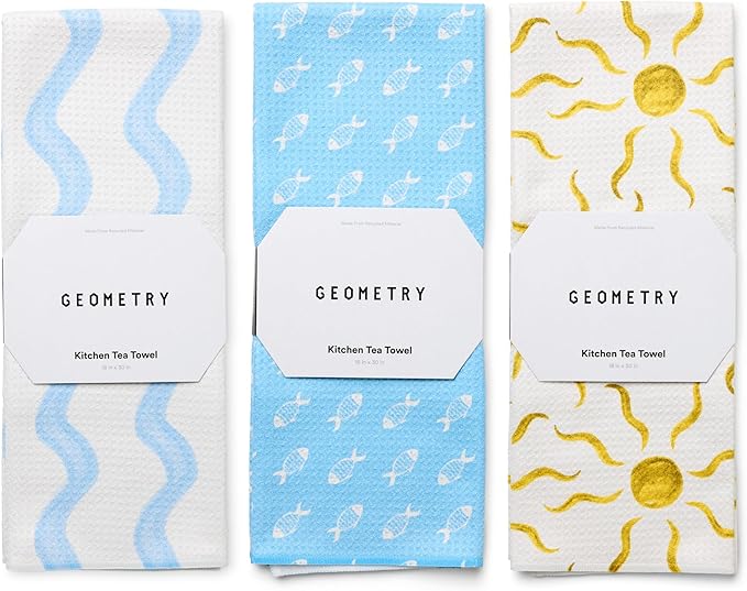 GEOMETRY Tea Towels – Spring & Summer Collection – Quick-Dry, Ultra-Absorbent, Reusable Microfiber Kitchen Towels for Drying & Cleaning - Horizon - 3 Pack