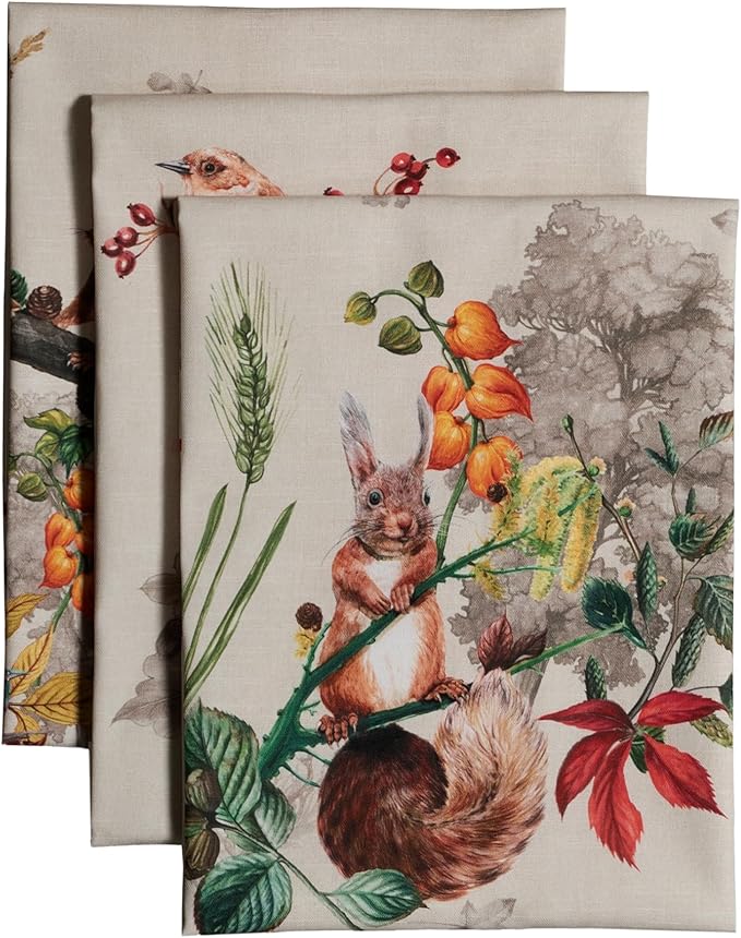 Maison d' Hermine Kitchen Towels Set of 3 100% Cotton 20" x 27.5" Reusable Cloth Tea Dish Towels Absorbent with Hanging Loop for Kitchen Dining Thanksgiving Christmas Decorations (Recolte)
