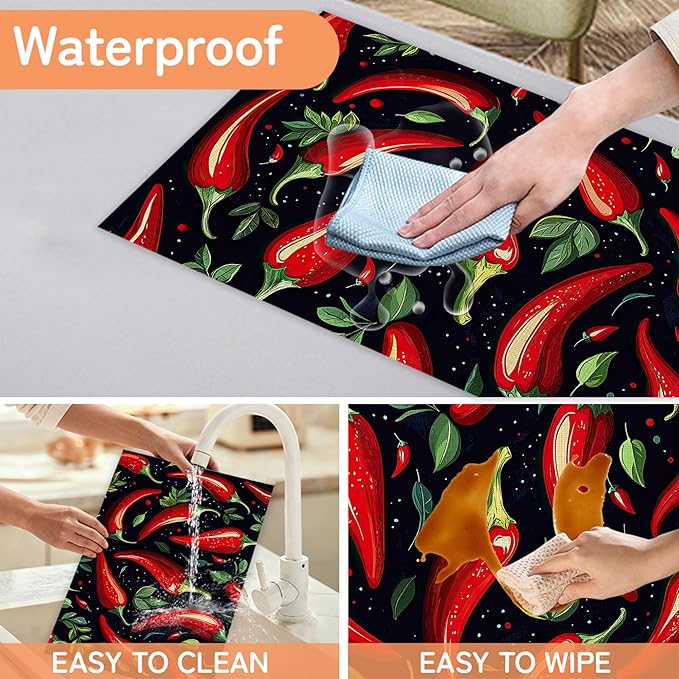 Red Pepper Placemats Set of 6,Dinner Table Mats Non-Slip Washable Mats for Kitchen Dinner Party Tablemat 12x18Inch