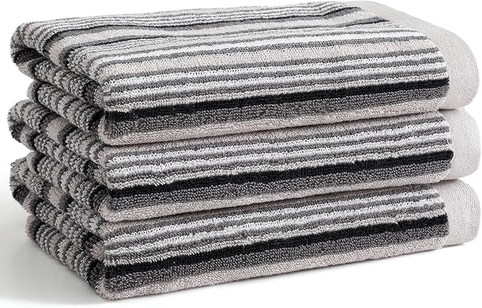 SALAS Premium Cotton Kitchen Dish Towels for Drying Dishes,Large Long 390GMS Hand Towels, Thick Highly Absorbent Dish Cloth Towel Sets with Hanging Loop, 16" X 26", 3 Pcs, Gray