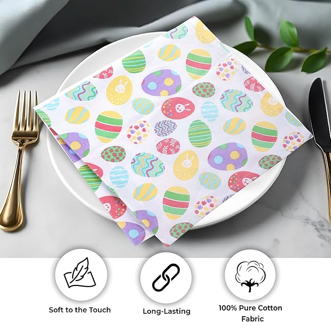 Urban Villa Easter Cloth Napkins 100% Cotton Dinner Napkins Set of 12(20x20)Highly Absorbent Soft Durable Washable Reusable Ideal for Easter Decorations Restaurant Wedding Farmhouse Parties- Egg Print