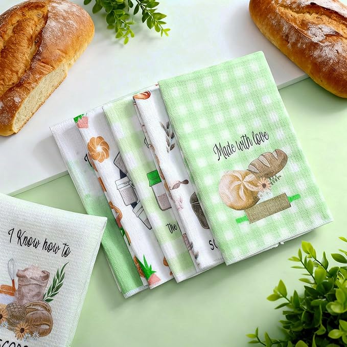 Peryiter 6 Pcs Sourdough Baking Kitchen Towel 16 x 24 Inch Green Sour Dough Proofing Flour Sack Tea Towel Gift for Baking Sour Dough Cloths for Sourdough Bread Cloths for Kitchen Women Chef Bake Lover