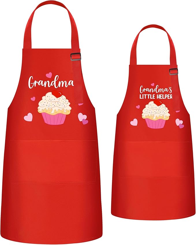 R HORSE 2Pcs Adults Kids Matching Apron Set Grandma and Me Adjustable Kitchen Apron with 2 Pockets Matching Gift for Grandma and Granddaughter Cooking Baking Painting Training Back to School Gifts