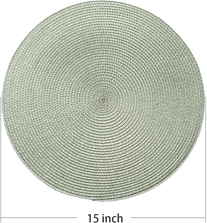 AHHFSMEI Round Placemats Set of 6 Heat Resistant Washable Non-Slip Woven Braided Table Mats for Dining Table Kitchen & Home Decor (Sage Green)
