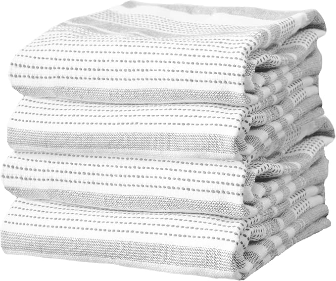T-Fal Skipping Stripe Dual Kitchen Towel, 18" x 28", Highly Absorbent 100% Cotton, 4-Pack, Graphite