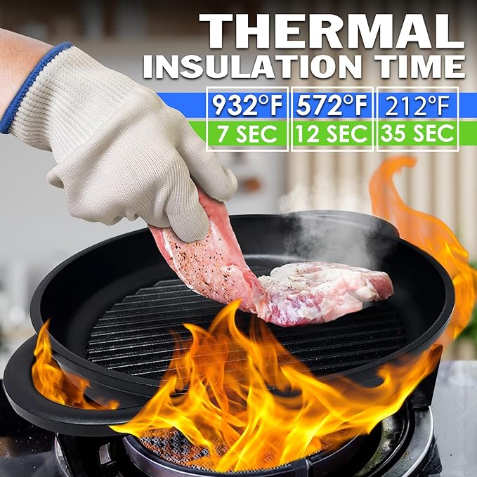 2 Pair Heat Resistant Gloves for Cooking – 9.5" Aramid Fibre Oven Gloves with Fingers, Non-Slip BBQ Grill Protector for Baking, Frying & Smoker – Reusable Heat Protection for Safe Cooking & Grilling