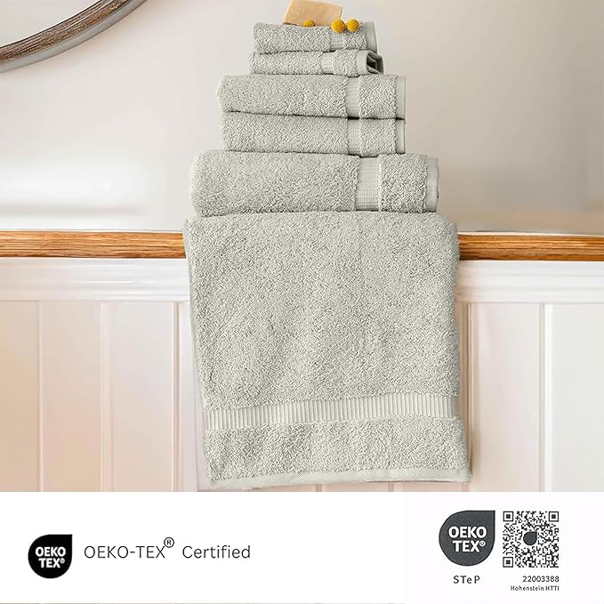 SALBAKOS 100% Turkish Cotton Towel Set of 6 Piece Stone | Premium Quality Hotel & Spa Collection 2 Washcloth, 2 Hand, 2 Bath Towel Sets for Bathroom | Made in Turkey (Stone, 6 Piece Towel Set)