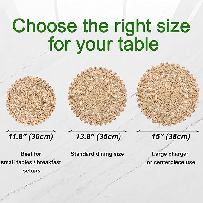 Laquedecraft 13.8" Set of 10 Round Corn Husk Placemats | Boho Woven Rattan Table Mats | Farmhouse Wicker Spring Plate Chargers Like Water Hyacinth, Seagrass for Wedding, Party, Christmas, Events