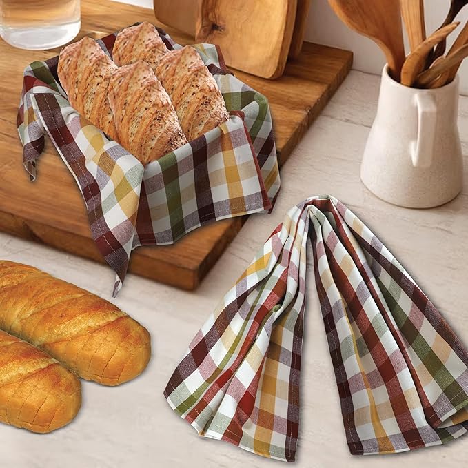 Urban Villa Kitchen Towels 100% Cotton Dish Towels for Kitchen (Set of 6) 20”x30” Dish Cloths Highly Absorbent Kitchen Linen Set with Hanging Loop Perfect for Drying Dishes Cleaning – Harvest Checks